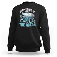 Black crewneck sweatshirt with long sleeves and octopus-submarine front graphic print