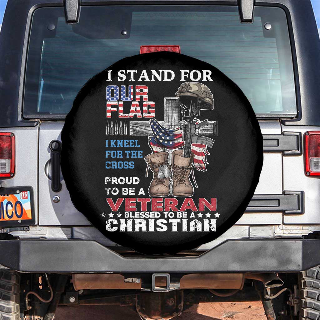 American Veteran Spare Tire Cover I Stand For Our Flag I Kneel For The Cross Blessed To Be Christian