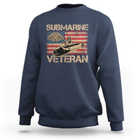 Navy veteran sweatshirt with submarine and American flag graphic on chest