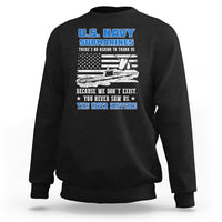 Black crewneck sweatshirt with U.S. Navy Submarines front graphic