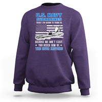 Purple crewneck sweatshirt with U.S. Navy Submarines front graphic