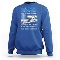Royal blue crewneck sweatshirt with U.S. Navy Submarines front graphic
