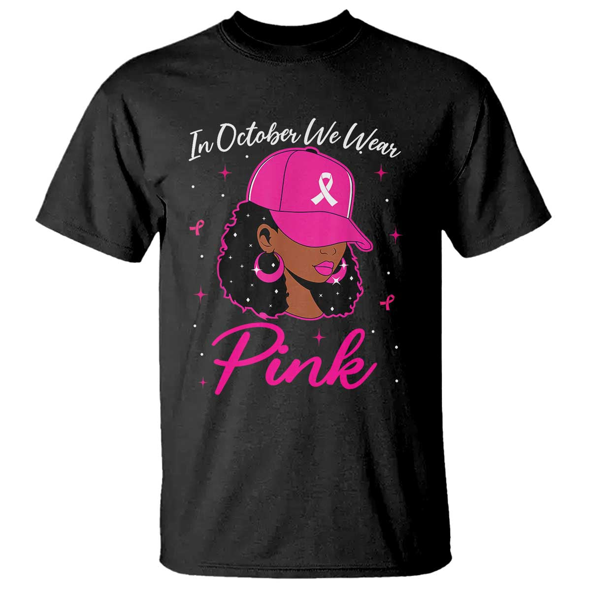 Breast Cancer Awareness T Shirt In October We Wear Pink Afro Girl - Wonder Print Shop