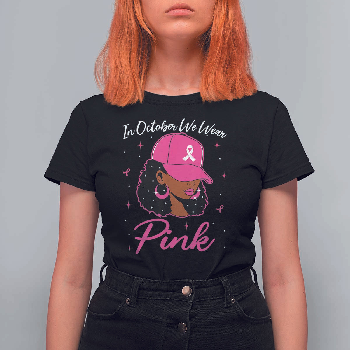 Breast Cancer Awareness T Shirt For Women In October We Wear Pink Afro Girl - Wonder Print Shop