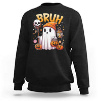 Halloween ghost graphic sweatshirt in black with “BRUH” text