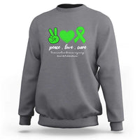 Traumatic Brain Injury Awareness Sweatshirt Peace Love Cure TBI Warrior