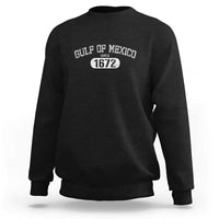 Black crewneck sweatshirt with front "Gulf of Mexico" "Since 1672" print