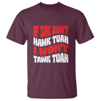 Maroon graphic T-shirt with retro red-and-white slogan print