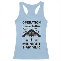 Light blue racerback tank top with front Operation Midnight Hammer graphic print