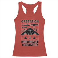 Red racerback tank top with front Operation Midnight Hammer graphic print