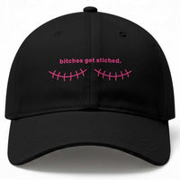 Funny Mastectomy Reconstruction Surgery Baseball Cap Bitches Get Stitches Breast Cancer Awareness