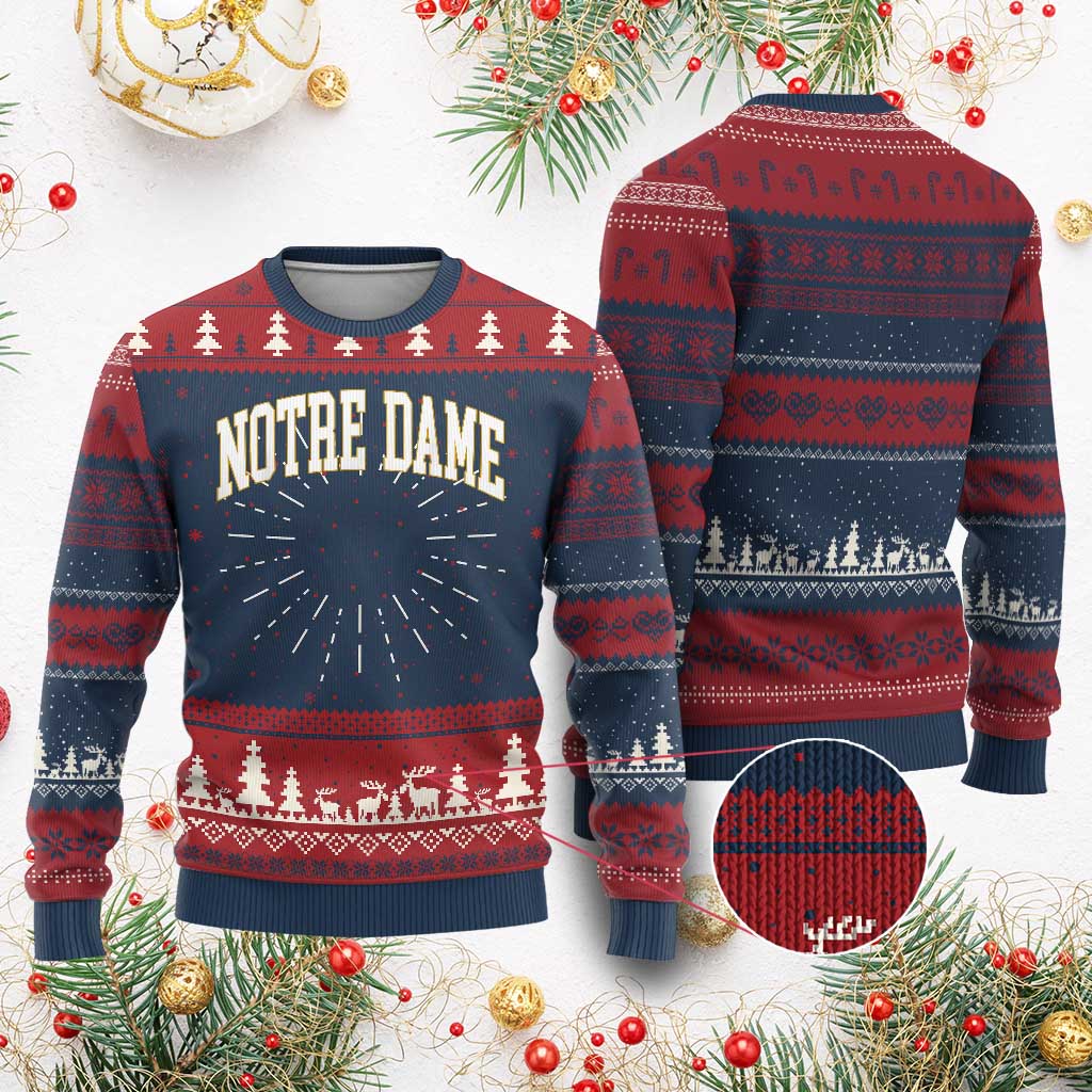 Classic Notre Dame Indiana Ugly Christmas Sweater Retro Vintage Varsity Throwback Design - Wonder Print Shop