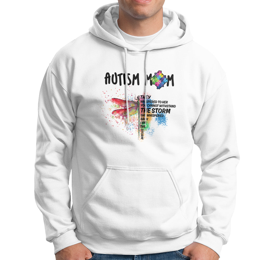 Autism Mom She Whispered Back I Am The Storm Autism Rainbow Dragonfly Shirt, Autism Awareness T-shirt, Puzzle Shirt, Support Autistic Gift Hoodie - Wonder Print Shop