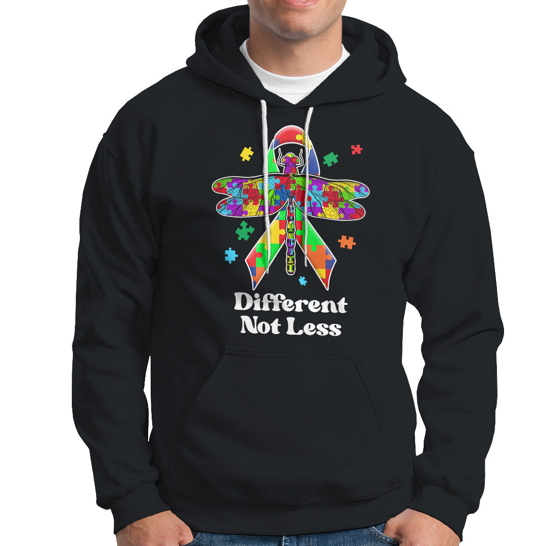 Different Not Less Autism Awareness Puzzle Dragonfly Inspirational Shirt, Dragonfly T-shirt, Autism Awareness T-shirt, Puzzle Shirt, Support Autistic Gift Hoodie - Wonder Print Shop