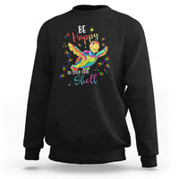 Black crewneck sweatshirt with colorful turtle shell graphic on front