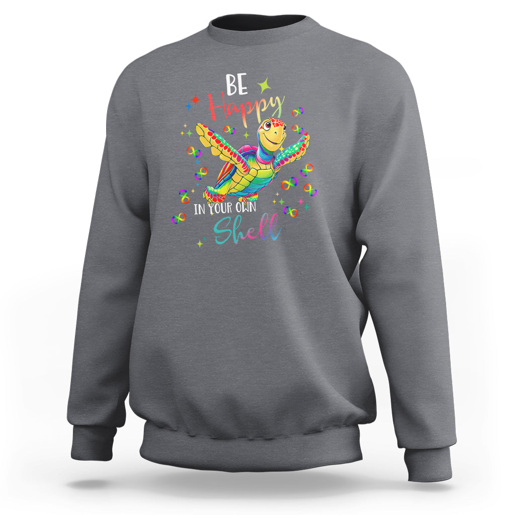 Charcoal crewneck sweatshirt with colorful turtle shell graphic on front