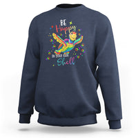Navy crewneck sweatshirt with colorful turtle shell graphic on front