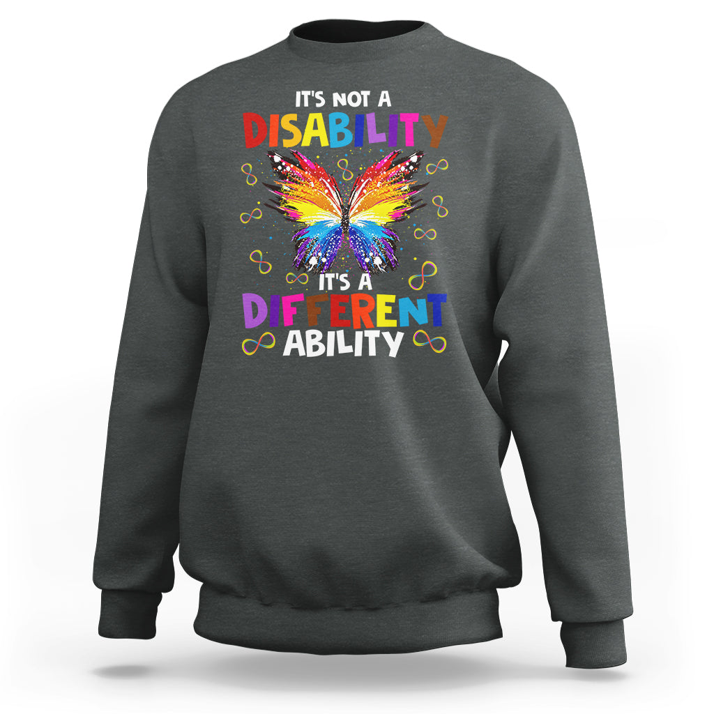 Charcoal crewneck autism sweatshirt with rainbow butterfly slogan graphic