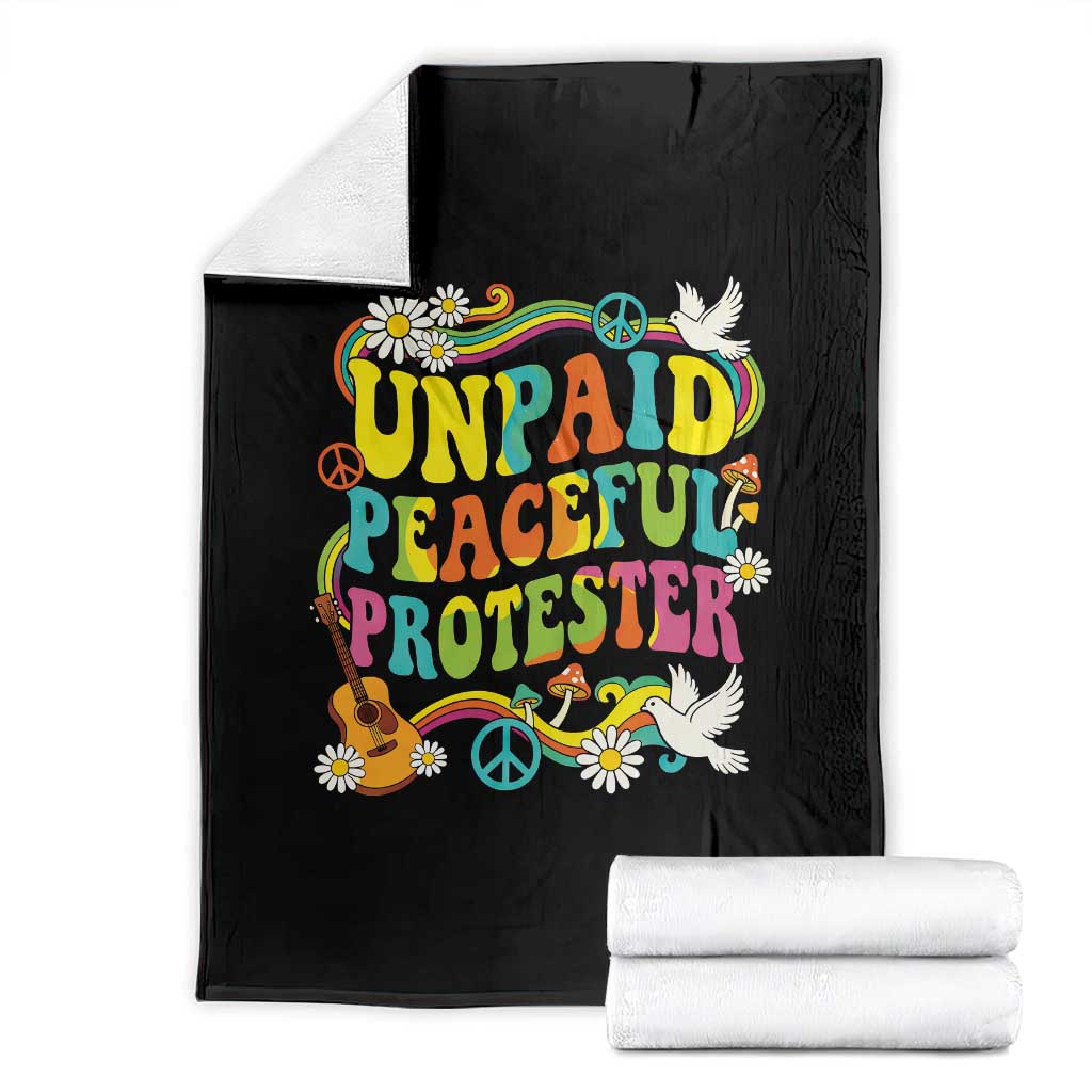 Unpaid Peaceful Protester Retro Hippie Rainbow Throw Blanket Flower Power Peace Activist