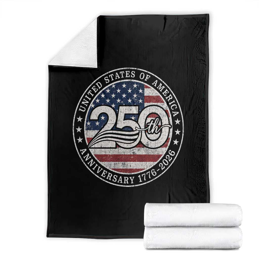 United States of America 250th Anniversary Vintage Seal Throw Blanket Distressed American Flag 1776 to 2026 Semiquincentennial Patriotic