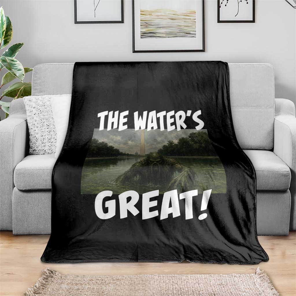The Water is Great Swamp Monster Reflecting Pool Throw Blanket Funny Washington DC Algae Creature Meme