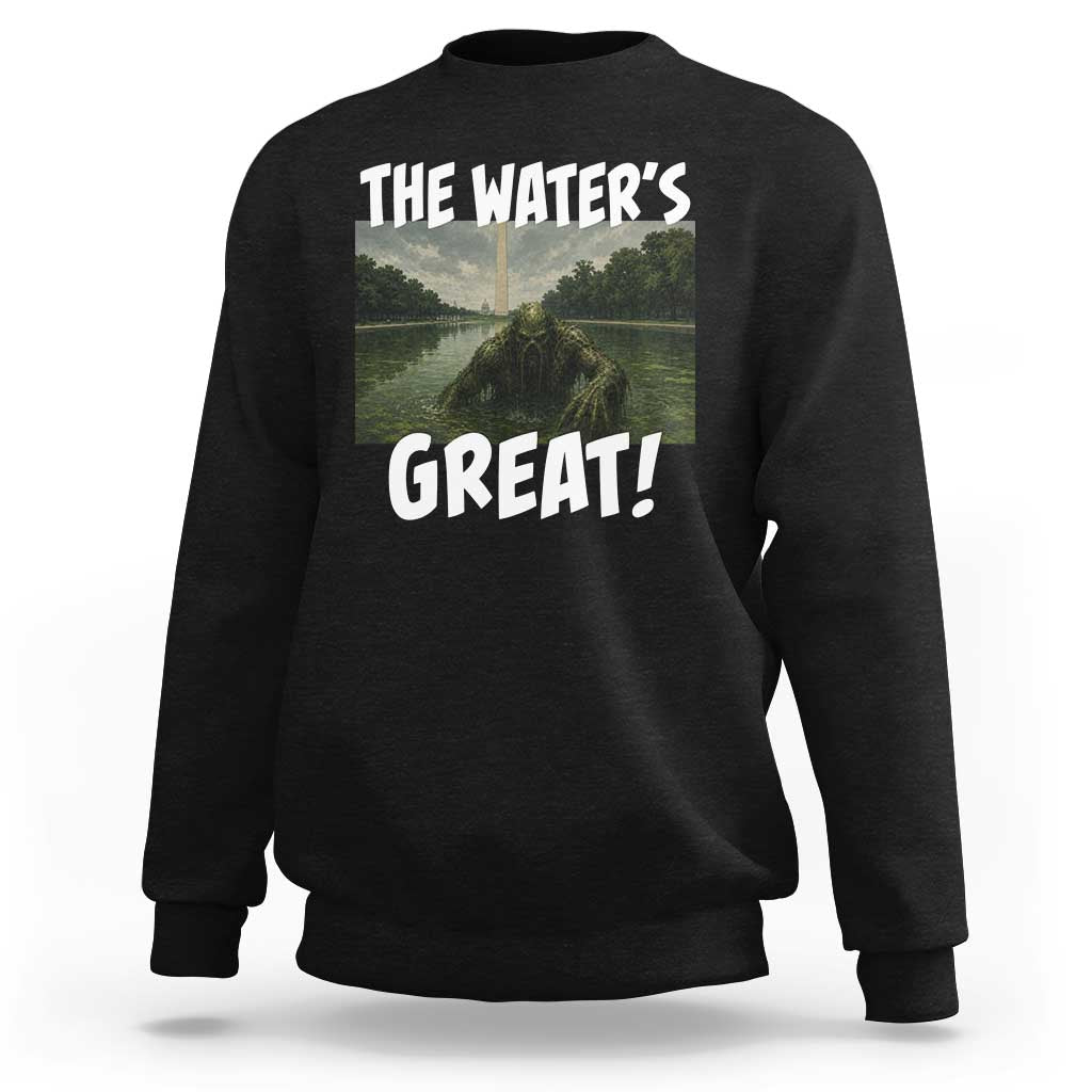 The Water is Great Swamp Monster Reflecting Pool Sweatshirt Funny Washington DC Algae Creature Meme