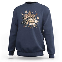 Second Grade Leopard Checkered Star Coquette Sweatshirt Cute 2nd Grade Girl Back to School Gift