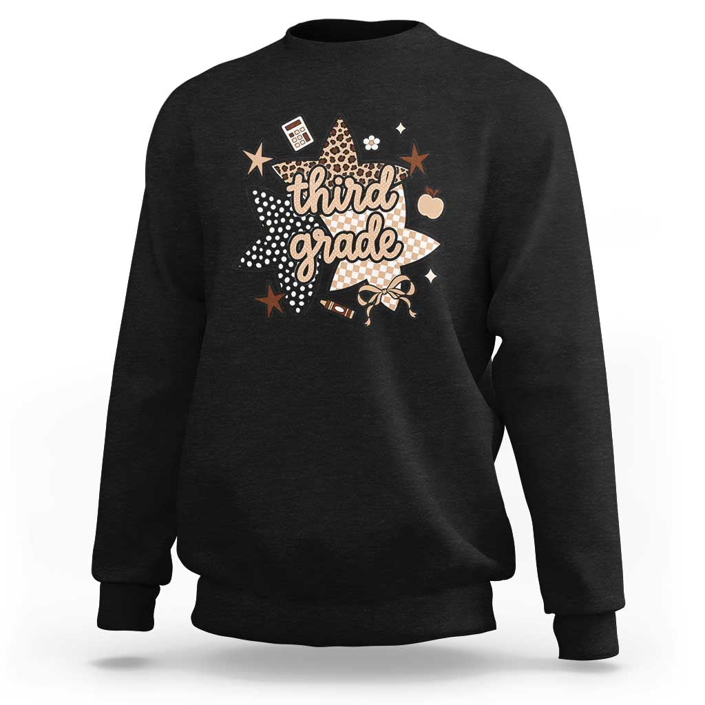 Third Grade Leopard Checkered Star Coquette Sweatshirt Cute 3rd Grade Girl Back to School Gift