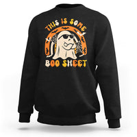 Black Halloween ghost sweatshirt with 'Boo Sheet' graphic on chest