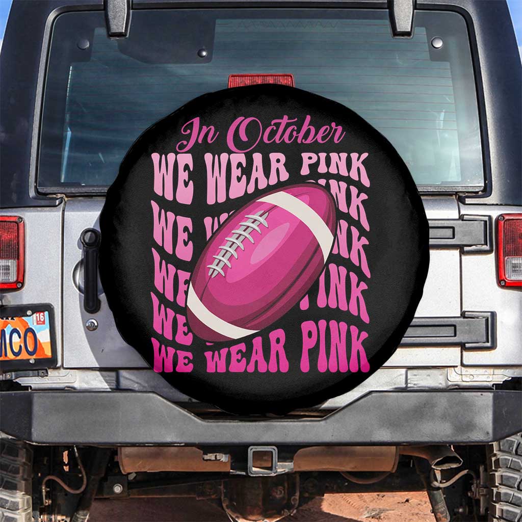 Breast Cancer Football Spare Tire Cover In October We Wear Pink Rugby Retro Groovy