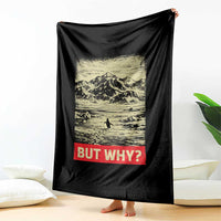 Retro Nihilist Penguin But Why Meme Throw Blanket Distressed Existential Moody Vintage Quiet Thinkers