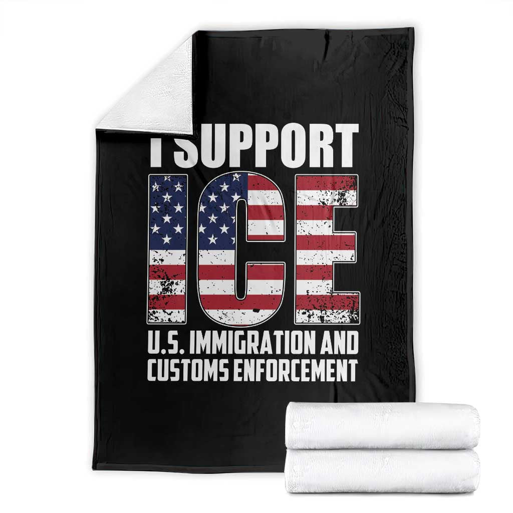I Support ICE Patriotic Law Enforcement American Flag Throw Blanket