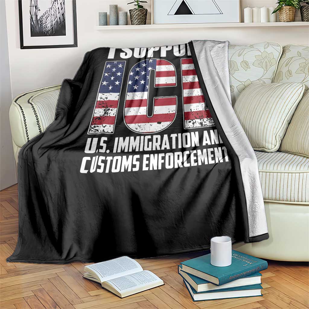 I Support ICE Patriotic Law Enforcement American Flag Throw Blanket