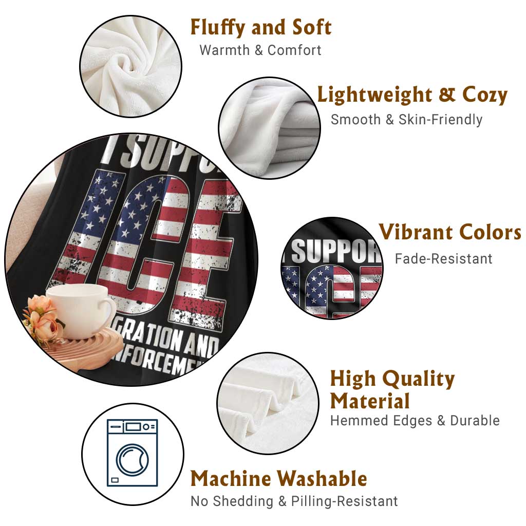 I Support ICE Patriotic Law Enforcement American Flag Throw Blanket
