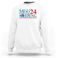 White baby hippo sweatshirt with colorful Moo24 Deng chest graphic