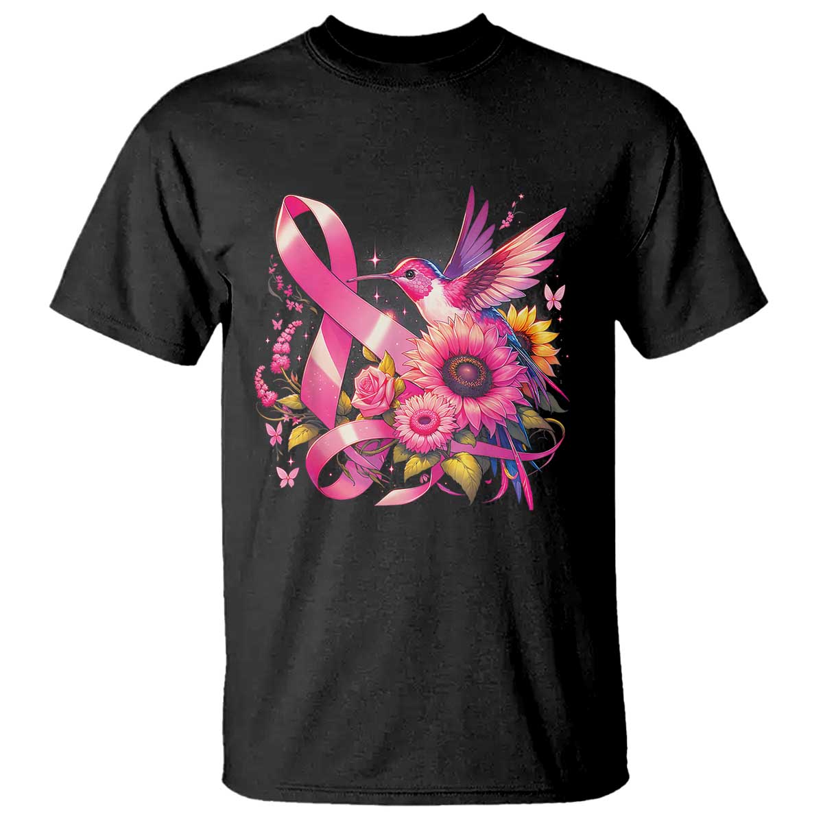 Breast Cancer Awareness T Shirt Hummingbird Pink Ribbon Support - Wonder Print Shop