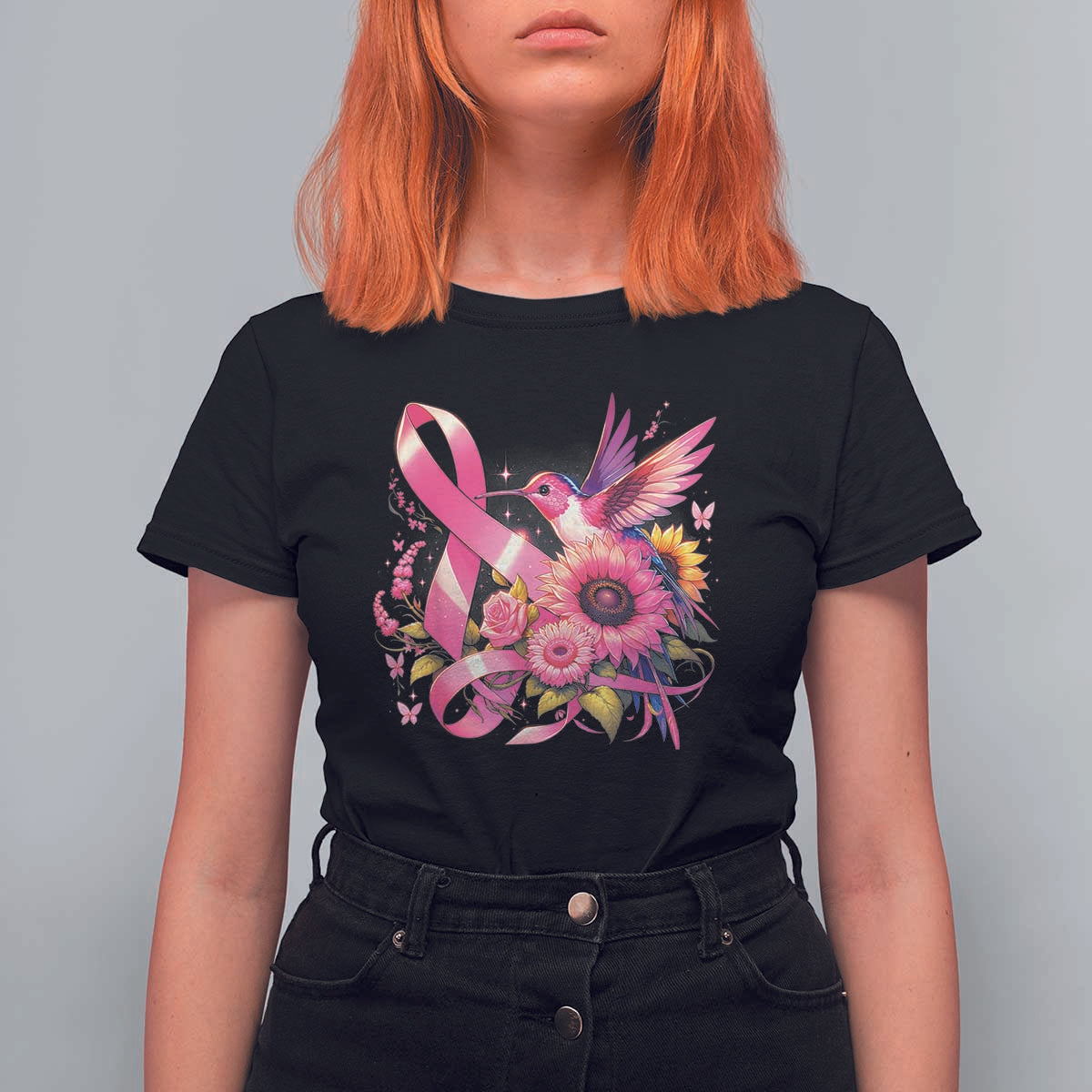 Breast Cancer Awareness T Shirt For Women Hummingbird Pink Ribbon Support - Wonder Print Shop