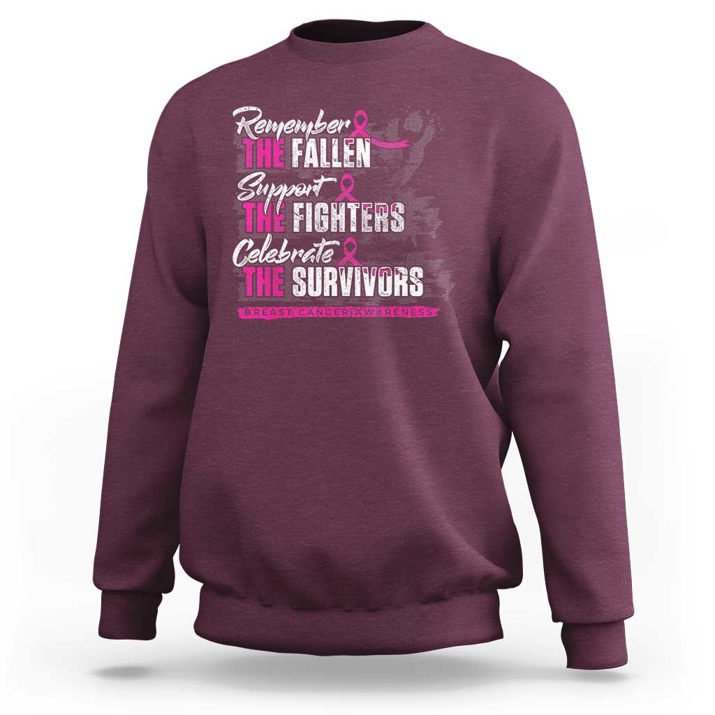 Maroon sweatshirt with pink awareness ribbon slogan graphic on back