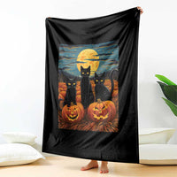 Black Cat Halloween Throw Blanket Starry Night Van Gogh Inspo - Wonder Print Shop