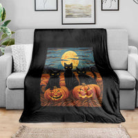 Black Cat Halloween Throw Blanket Starry Night Van Gogh Inspo - Wonder Print Shop
