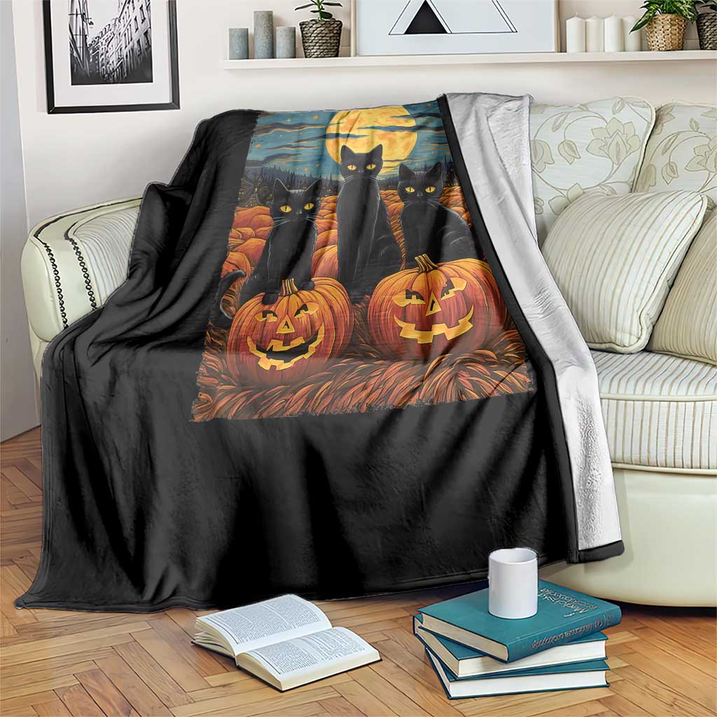 Black Cat Halloween Throw Blanket Starry Night Van Gogh Inspo - Wonder Print Shop