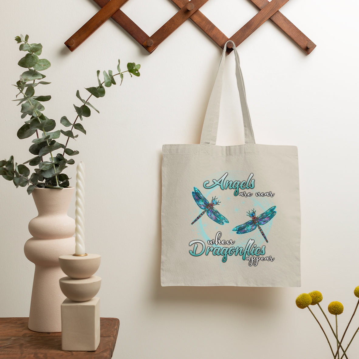 Angels Are Near When Dragonflies Appear Heavenly Nostalgic Spiritual Tote Bag, Dragonfly Tote Bag, Gift for Women Tote Bag - Wonder Print Shop