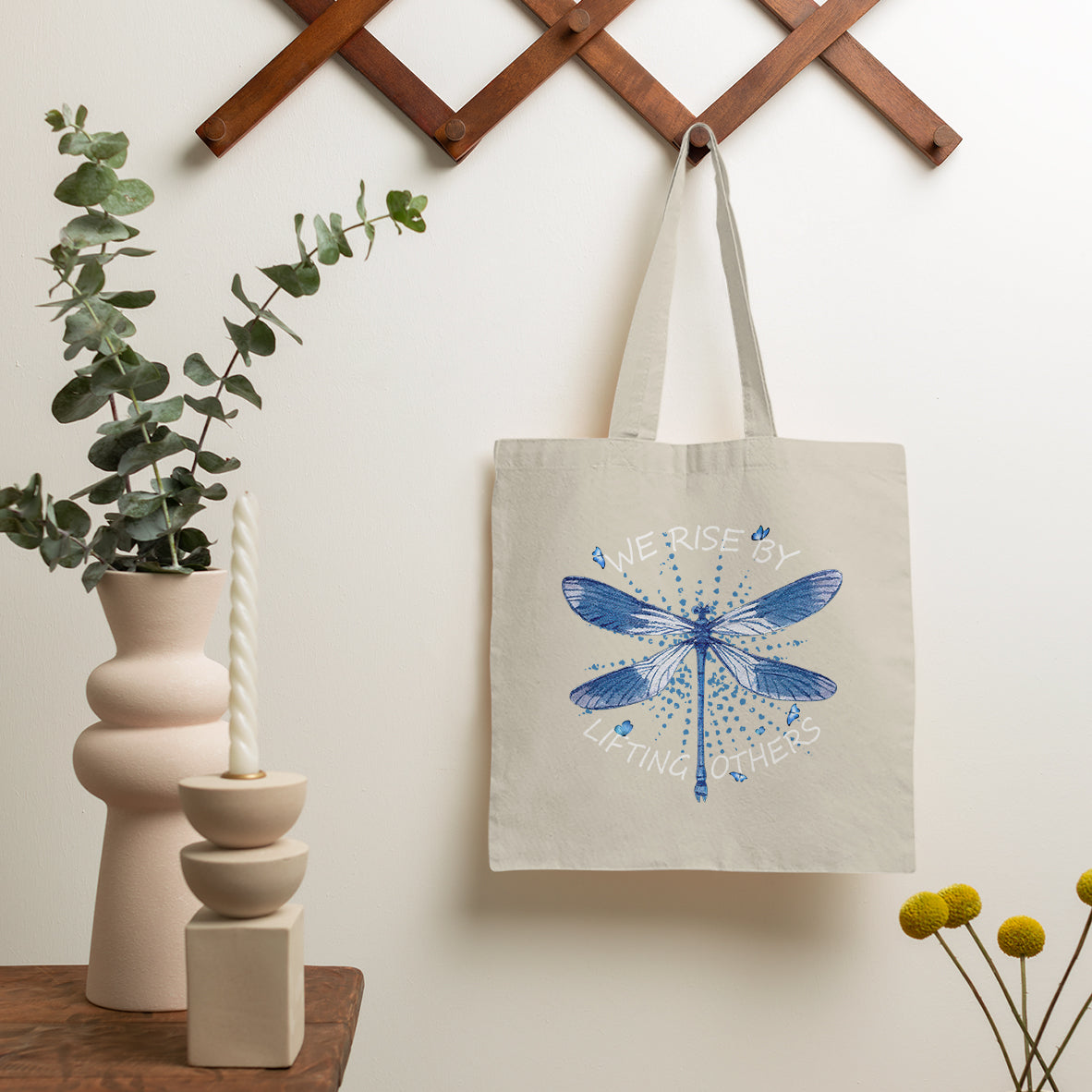 Dragonfly Lover We Rise By Lifting Others Inspirational Tote Bag, Dragonfly Tote Bag, Gift for Women, Dragonfly Lover Tote Bag - Wonder Print Shop