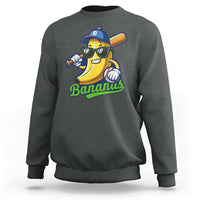 Dark heather gray crewneck sweatshirt with banana baseball character graphic on front