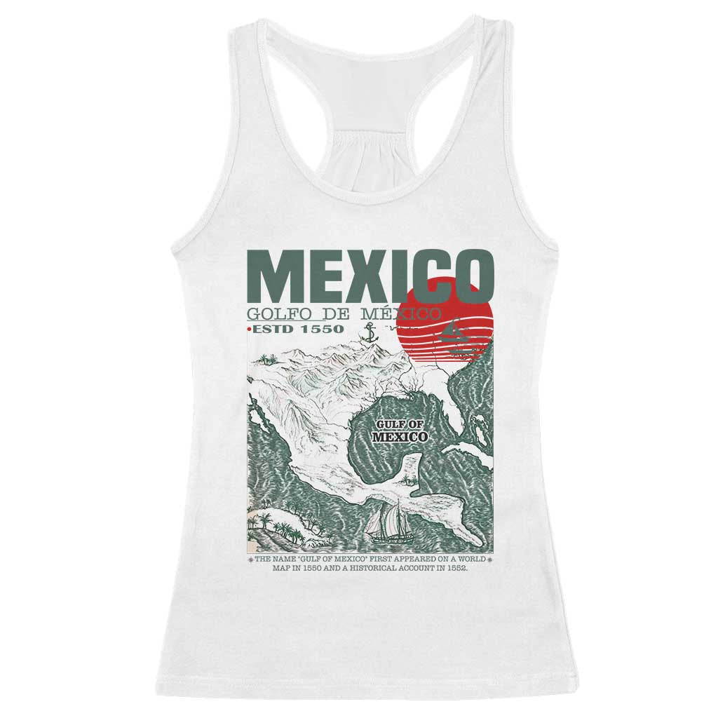 Gulf of Mexico Estd 1550 Racerback Tank Top Golfo De Mexico Historic Map Retro Graphic