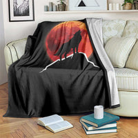 Howling Wolf Crimson Blood Moon Throw Blanket Mountain Wildlife Nature Graphic