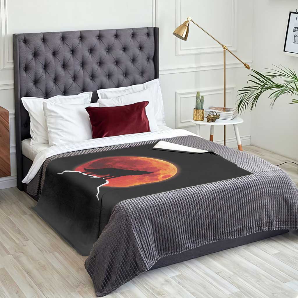Howling Wolf Crimson Blood Moon Throw Blanket Mountain Wildlife Nature Graphic