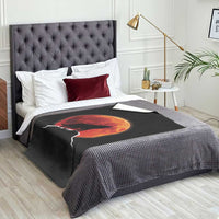 Howling Wolf Crimson Blood Moon Throw Blanket Mountain Wildlife Nature Graphic