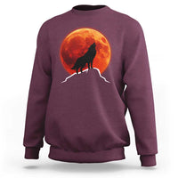 Howling Wolf Crimson Blood Moon Sweatshirt Mountain Wildlife Nature Graphic