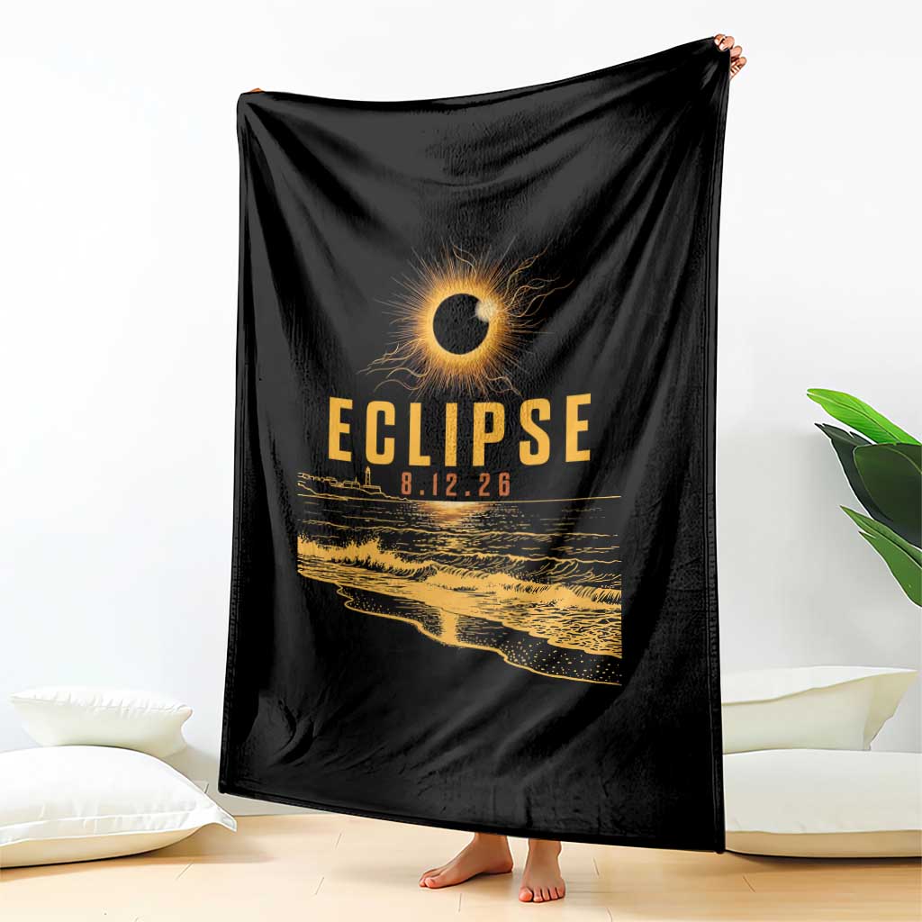 Total Solar Eclipse August 12 2026 Celestial Totality Throw Blanket Ocean Beach View Astronomy Souvenir